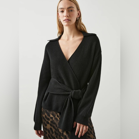 Rails Darya Sweater Ribbed Wrap Black Small NWT $238 - Picture 4 of 14